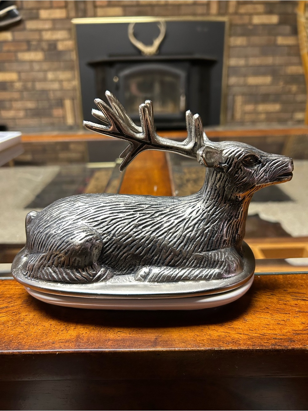 Pottery Barn retired Stag pewter butter dish ceramic base